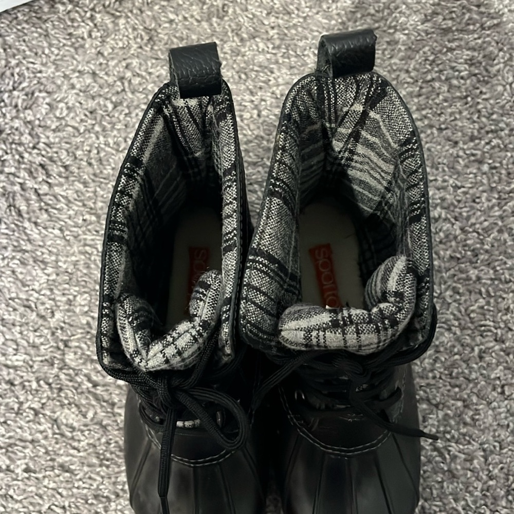 Sporto Women's Rain Boots Black Gray Plaid Rain Lace Up - Picture 6 of 8